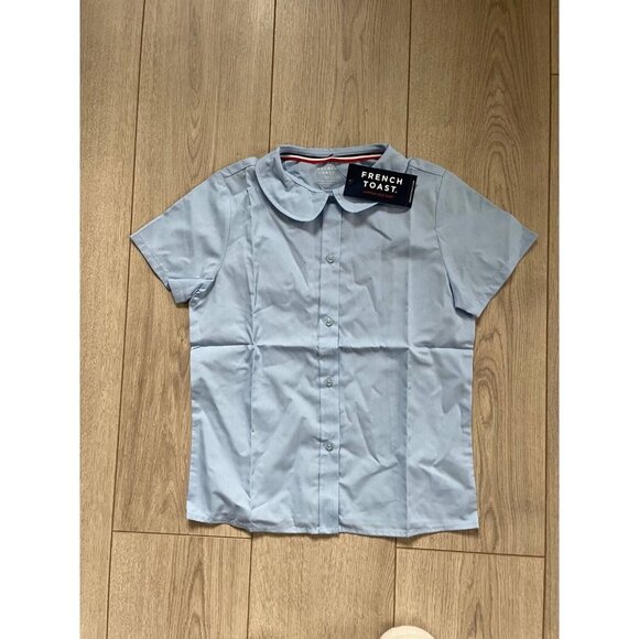 French Toast Kids Girls Front Button Peter Pan Collar Blouse Top Blue Size 10 - Picture 2 of 6